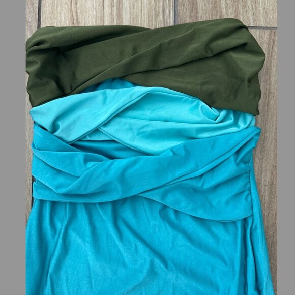 blue/green Satin Strapless Cut Out Midi Dress size small - Picture 4 of 6